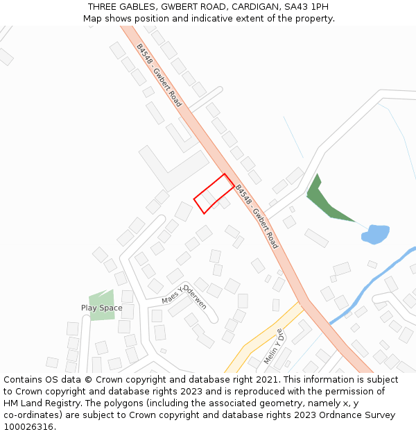 THREE GABLES, GWBERT ROAD, CARDIGAN, SA43 1PH: Location map and indicative extent of plot