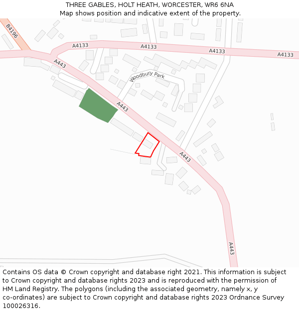THREE GABLES, HOLT HEATH, WORCESTER, WR6 6NA: Location map and indicative extent of plot