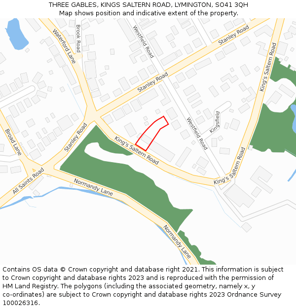 THREE GABLES, KINGS SALTERN ROAD, LYMINGTON, SO41 3QH: Location map and indicative extent of plot