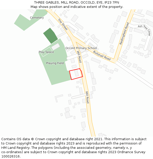 THREE GABLES, MILL ROAD, OCCOLD, EYE, IP23 7PN: Location map and indicative extent of plot