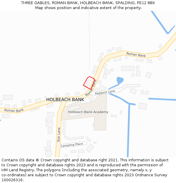 THREE GABLES, ROMAN BANK, HOLBEACH BANK, SPALDING, PE12 8BX: Location map and indicative extent of plot