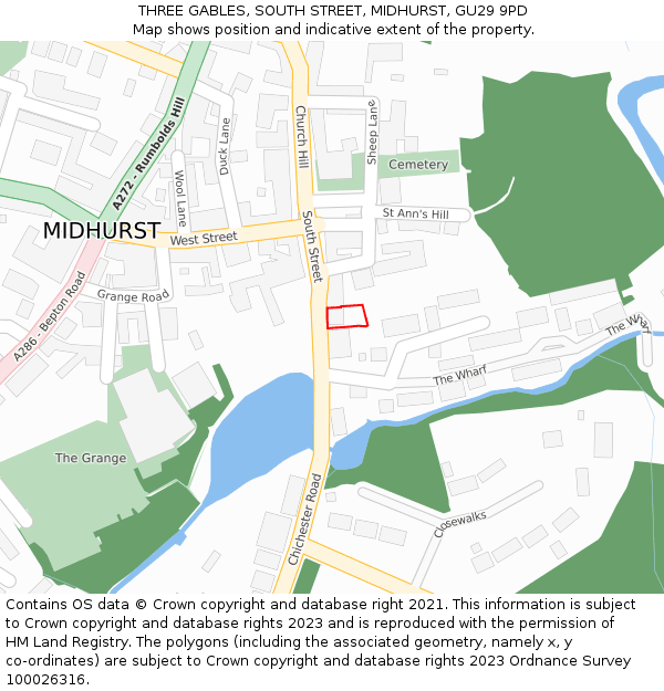 THREE GABLES, SOUTH STREET, MIDHURST, GU29 9PD: Location map and indicative extent of plot