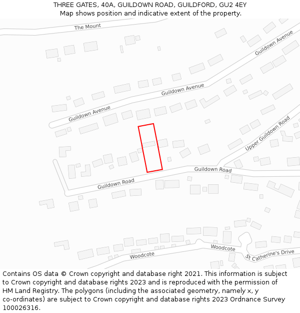 THREE GATES, 40A, GUILDOWN ROAD, GUILDFORD, GU2 4EY: Location map and indicative extent of plot