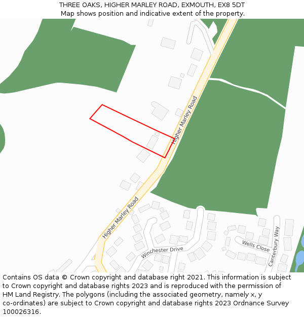 THREE OAKS, HIGHER MARLEY ROAD, EXMOUTH, EX8 5DT: Location map and indicative extent of plot
