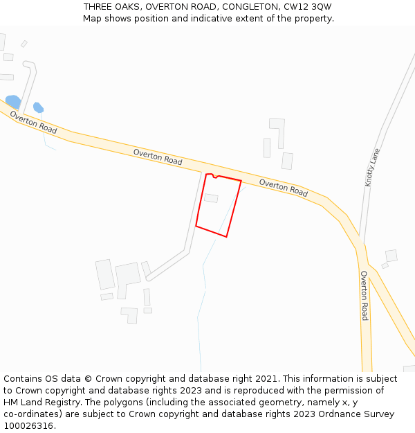 THREE OAKS, OVERTON ROAD, CONGLETON, CW12 3QW: Location map and indicative extent of plot
