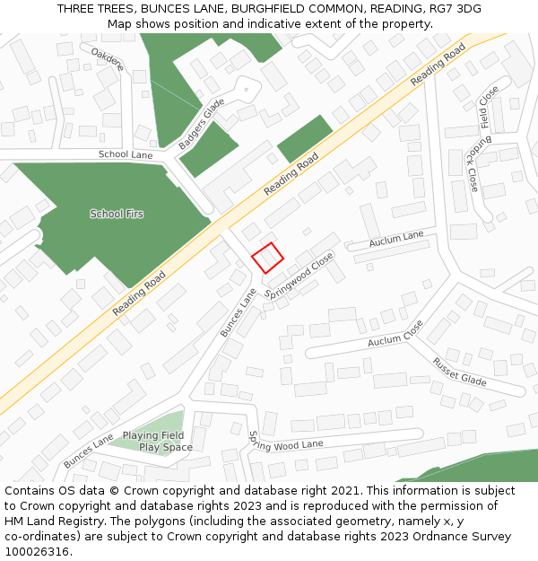 THREE TREES, BUNCES LANE, BURGHFIELD COMMON, READING, RG7 3DG: Location map and indicative extent of plot