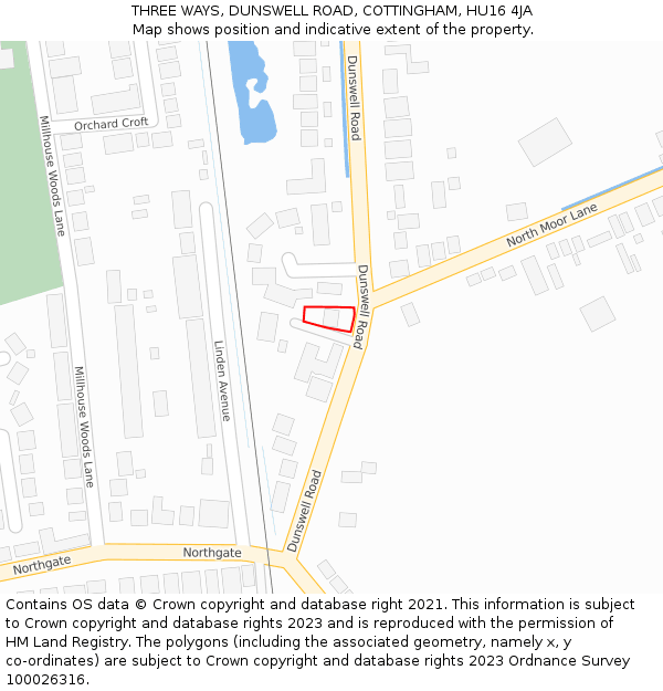 THREE WAYS, DUNSWELL ROAD, COTTINGHAM, HU16 4JA: Location map and indicative extent of plot