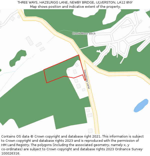 THREE WAYS, HAZELRIGG LANE, NEWBY BRIDGE, ULVERSTON, LA12 8NY: Location map and indicative extent of plot