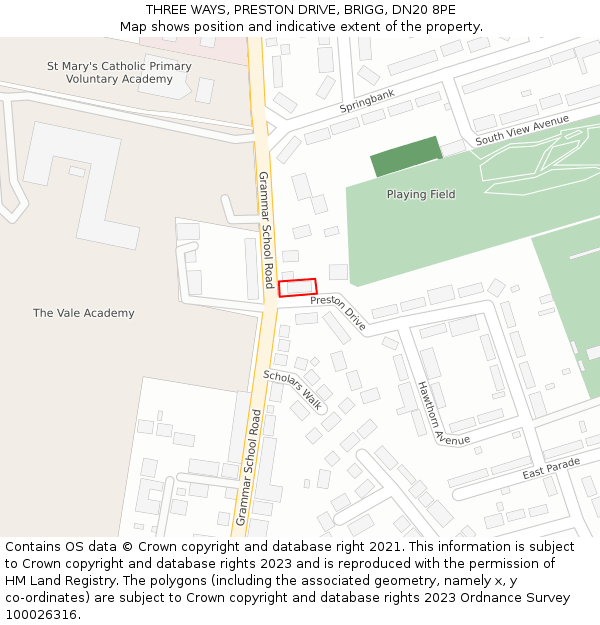 THREE WAYS, PRESTON DRIVE, BRIGG, DN20 8PE: Location map and indicative extent of plot