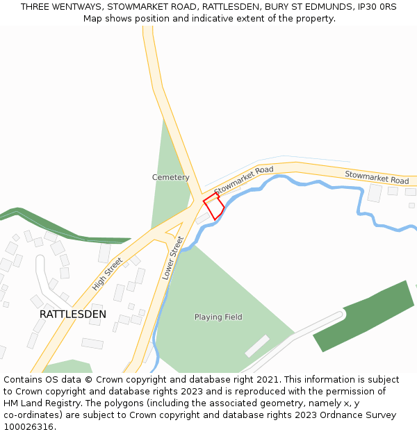 THREE WENTWAYS, STOWMARKET ROAD, RATTLESDEN, BURY ST EDMUNDS, IP30 0RS: Location map and indicative extent of plot