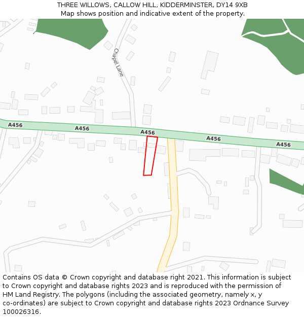 THREE WILLOWS, CALLOW HILL, KIDDERMINSTER, DY14 9XB: Location map and indicative extent of plot