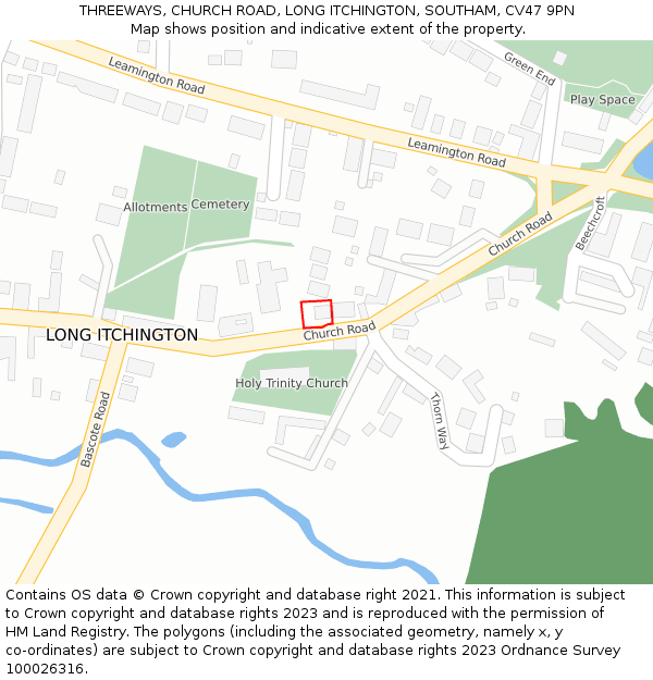 THREEWAYS, CHURCH ROAD, LONG ITCHINGTON, SOUTHAM, CV47 9PN: Location map and indicative extent of plot