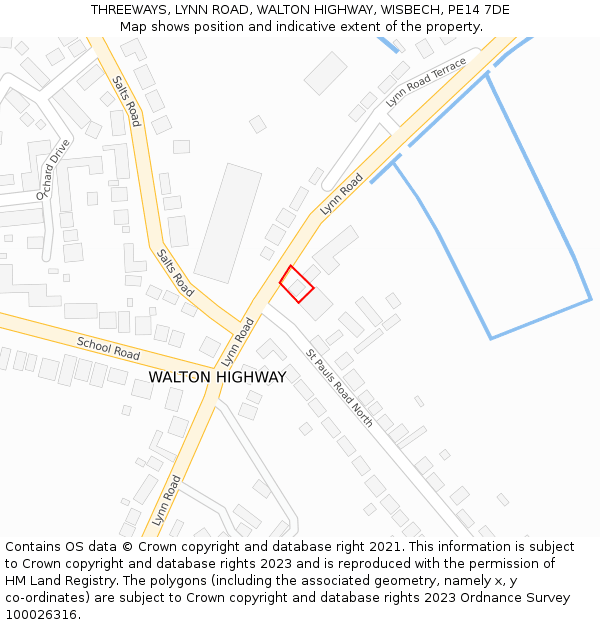 THREEWAYS, LYNN ROAD, WALTON HIGHWAY, WISBECH, PE14 7DE: Location map and indicative extent of plot