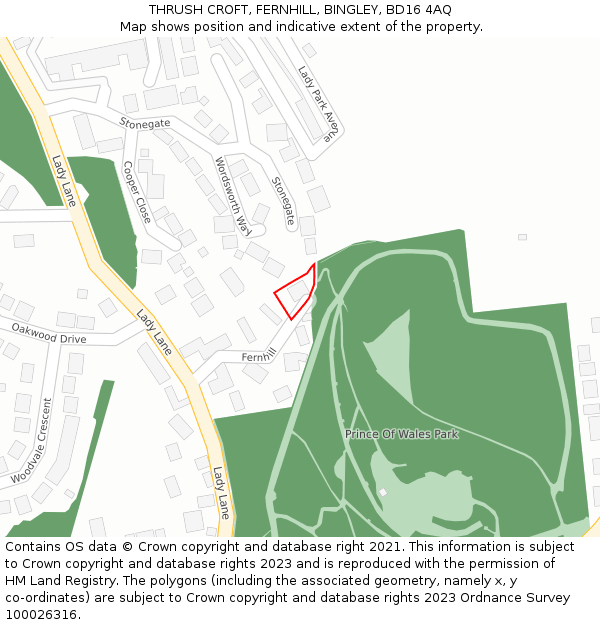 THRUSH CROFT, FERNHILL, BINGLEY, BD16 4AQ: Location map and indicative extent of plot