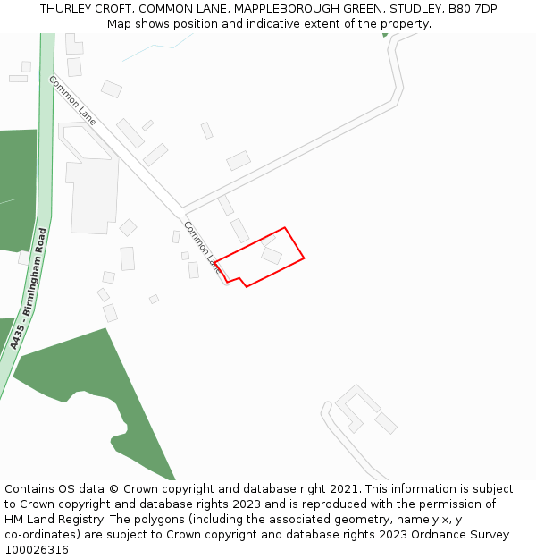 THURLEY CROFT, COMMON LANE, MAPPLEBOROUGH GREEN, STUDLEY, B80 7DP: Location map and indicative extent of plot