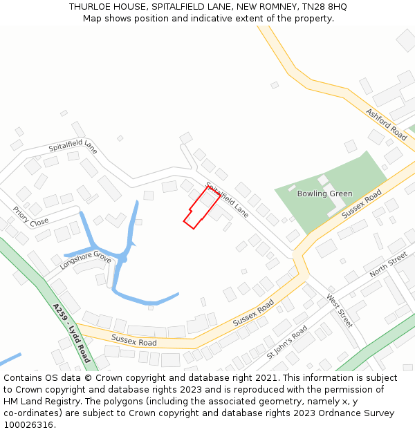 THURLOE HOUSE, SPITALFIELD LANE, NEW ROMNEY, TN28 8HQ: Location map and indicative extent of plot