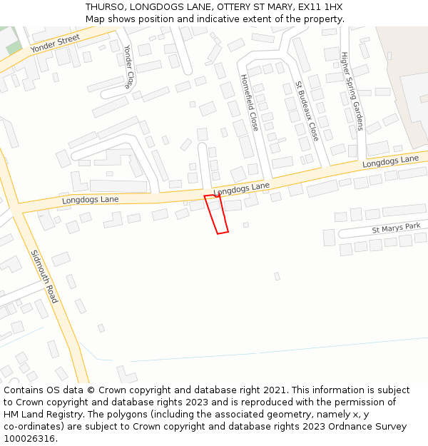 THURSO, LONGDOGS LANE, OTTERY ST MARY, EX11 1HX: Location map and indicative extent of plot