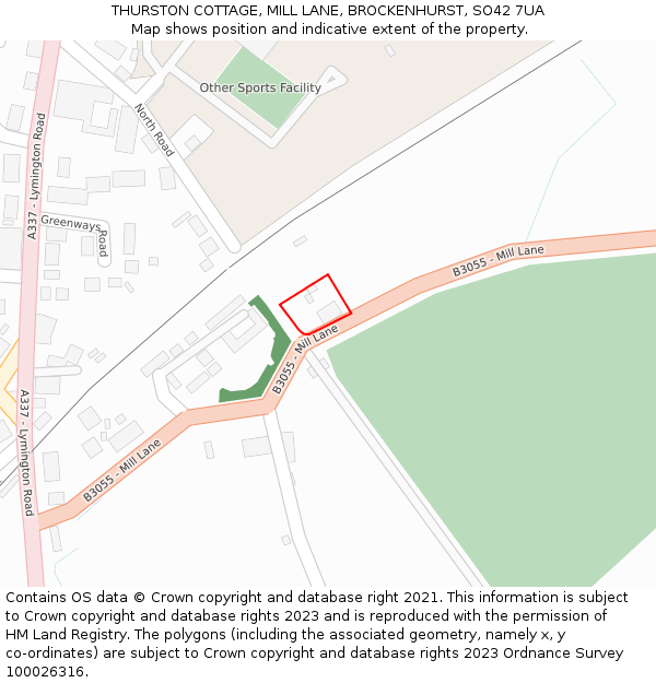 THURSTON COTTAGE, MILL LANE, BROCKENHURST, SO42 7UA: Location map and indicative extent of plot