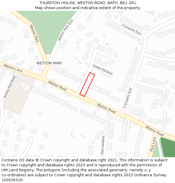 THURSTON HOUSE, WESTON ROAD, BATH, BA1 2XU: Location map and indicative extent of plot