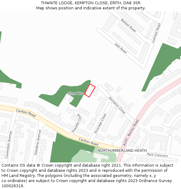 THWAITE LODGE, KEMPTON CLOSE, ERITH, DA8 3SR: Location map and indicative extent of plot