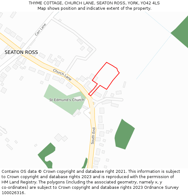 THYME COTTAGE, CHURCH LANE, SEATON ROSS, YORK, YO42 4LS: Location map and indicative extent of plot