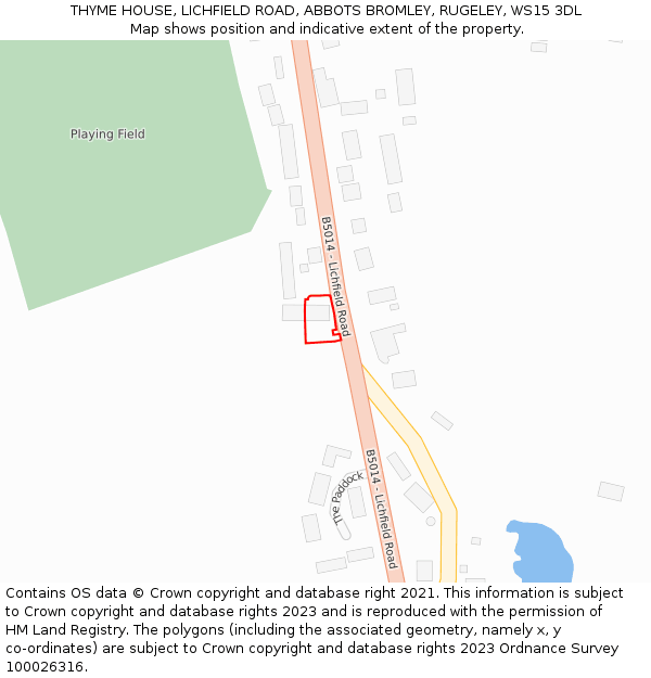 THYME HOUSE, LICHFIELD ROAD, ABBOTS BROMLEY, RUGELEY, WS15 3DL: Location map and indicative extent of plot