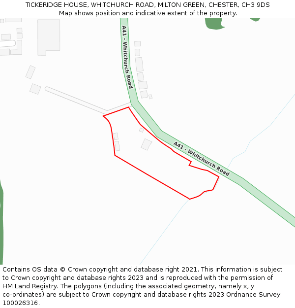 TICKERIDGE HOUSE, WHITCHURCH ROAD, MILTON GREEN, CHESTER, CH3 9DS: Location map and indicative extent of plot