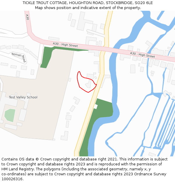 TICKLE TROUT COTTAGE, HOUGHTON ROAD, STOCKBRIDGE, SO20 6LE: Location map and indicative extent of plot