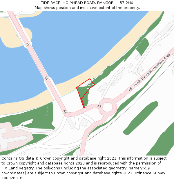 TIDE RACE, HOLYHEAD ROAD, BANGOR, LL57 2HX: Location map and indicative extent of plot
