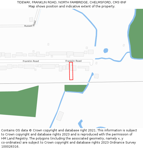 TIDEWAY, FRANKLIN ROAD, NORTH FAMBRIDGE, CHELMSFORD, CM3 6NF: Location map and indicative extent of plot