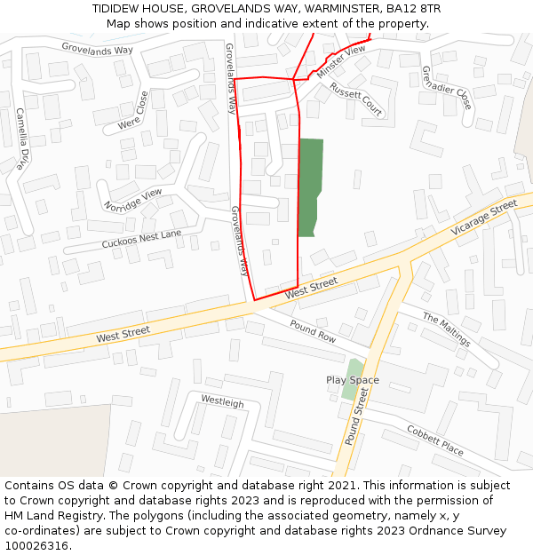 TIDIDEW HOUSE, GROVELANDS WAY, WARMINSTER, BA12 8TR: Location map and indicative extent of plot