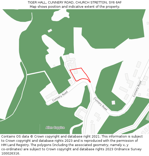 TIGER HALL, CUNNERY ROAD, CHURCH STRETTON, SY6 6AF: Location map and indicative extent of plot