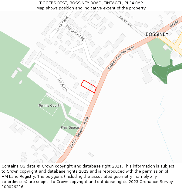 TIGGERS REST, BOSSINEY ROAD, TINTAGEL, PL34 0AP: Location map and indicative extent of plot