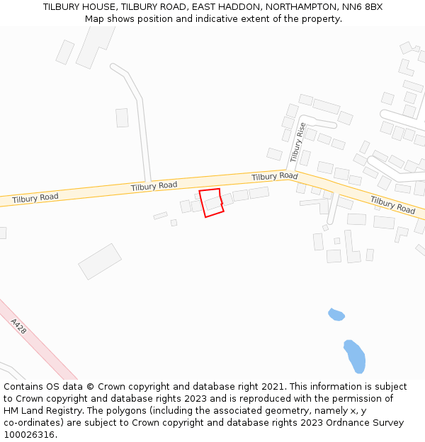 TILBURY HOUSE, TILBURY ROAD, EAST HADDON, NORTHAMPTON, NN6 8BX: Location map and indicative extent of plot