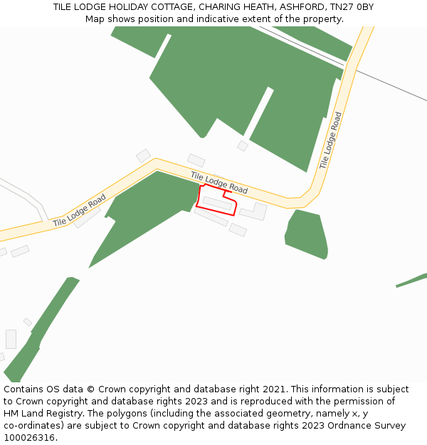 TILE LODGE HOLIDAY COTTAGE, CHARING HEATH, ASHFORD, TN27 0BY: Location map and indicative extent of plot