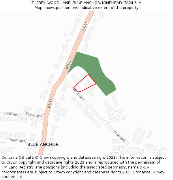 TILFREY, WOOD LANE, BLUE ANCHOR, MINEHEAD, TA24 6LA: Location map and indicative extent of plot