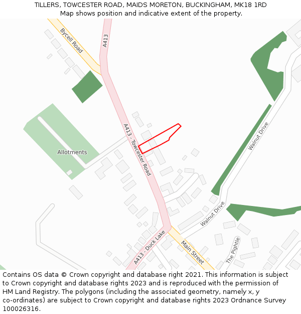 TILLERS, TOWCESTER ROAD, MAIDS MORETON, BUCKINGHAM, MK18 1RD: Location map and indicative extent of plot
