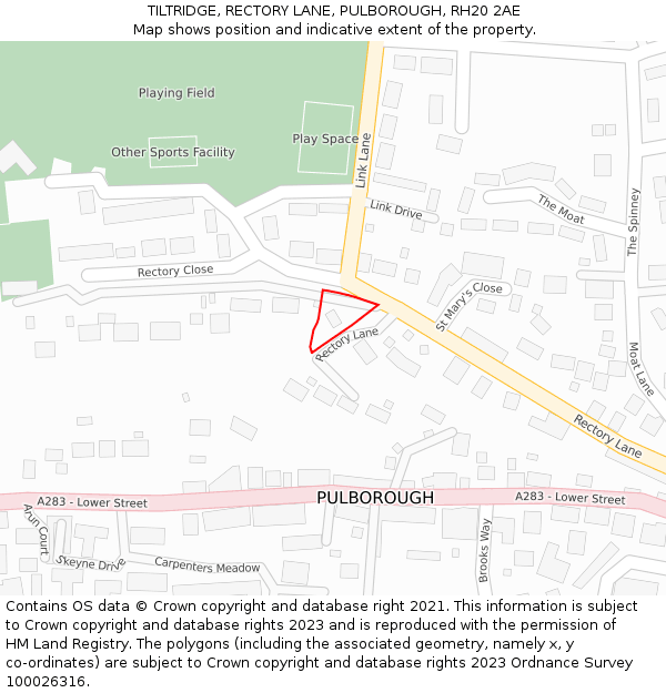TILTRIDGE, RECTORY LANE, PULBOROUGH, RH20 2AE: Location map and indicative extent of plot