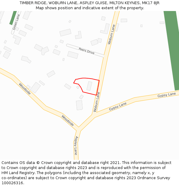 TIMBER RIDGE, WOBURN LANE, ASPLEY GUISE, MILTON KEYNES, MK17 8JR: Location map and indicative extent of plot