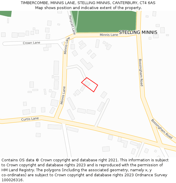 TIMBERCOMBE, MINNIS LANE, STELLING MINNIS, CANTERBURY, CT4 6AS: Location map and indicative extent of plot