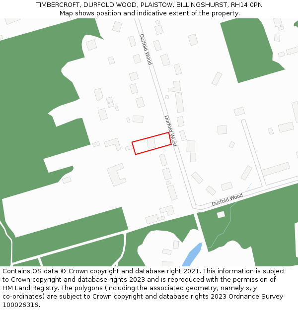 TIMBERCROFT, DURFOLD WOOD, PLAISTOW, BILLINGSHURST, RH14 0PN: Location map and indicative extent of plot