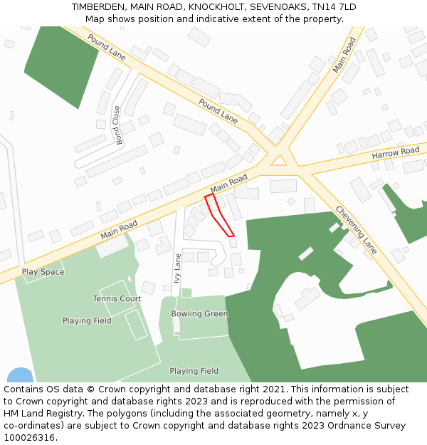 TIMBERDEN, MAIN ROAD, KNOCKHOLT, SEVENOAKS, TN14 7LD: Location map and indicative extent of plot