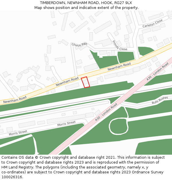 TIMBERDOWN, NEWNHAM ROAD, HOOK, RG27 9LX: Location map and indicative extent of plot