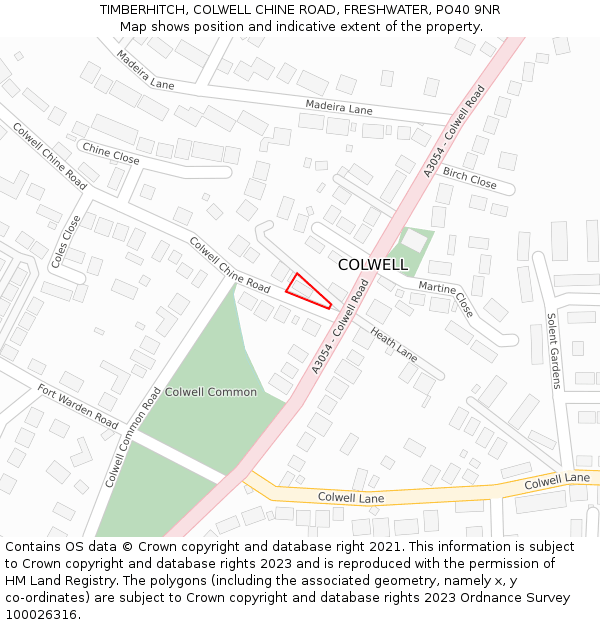 TIMBERHITCH, COLWELL CHINE ROAD, FRESHWATER, PO40 9NR: Location map and indicative extent of plot