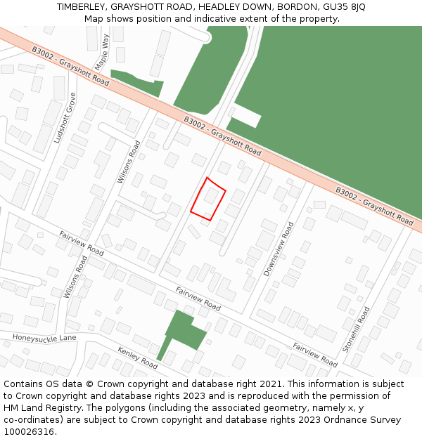 TIMBERLEY, GRAYSHOTT ROAD, HEADLEY DOWN, BORDON, GU35 8JQ: Location map and indicative extent of plot