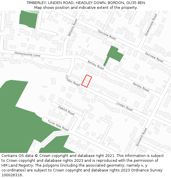 TIMBERLEY, LINDEN ROAD, HEADLEY DOWN, BORDON, GU35 8EN: Location map and indicative extent of plot