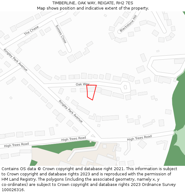 TIMBERLINE, OAK WAY, REIGATE, RH2 7ES: Location map and indicative extent of plot