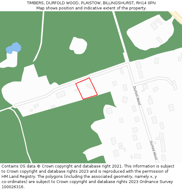 TIMBERS, DURFOLD WOOD, PLAISTOW, BILLINGSHURST, RH14 0PN: Location map and indicative extent of plot