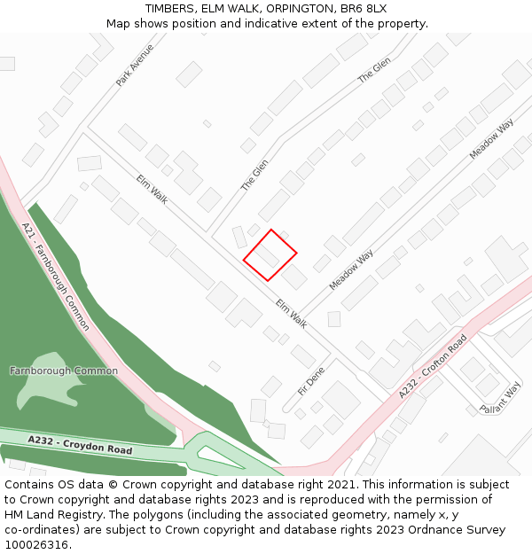 TIMBERS, ELM WALK, ORPINGTON, BR6 8LX: Location map and indicative extent of plot