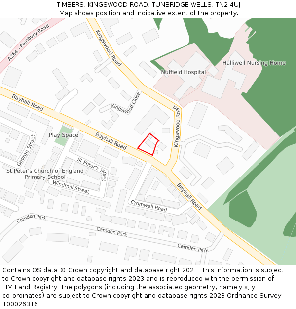 TIMBERS, KINGSWOOD ROAD, TUNBRIDGE WELLS, TN2 4UJ: Location map and indicative extent of plot